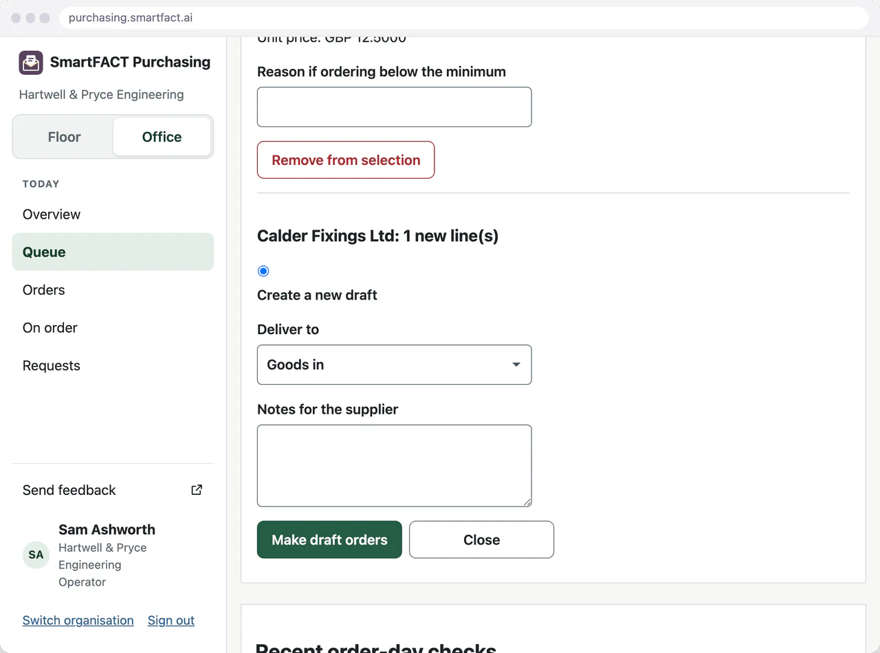 Check supplier packs and delivery details