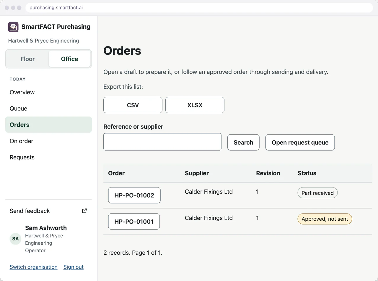 Start from the open orders list